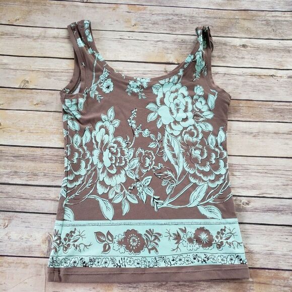 Lucy Womens Small Blue Brown Tank Top Workout Floral - Picture 1 of 5